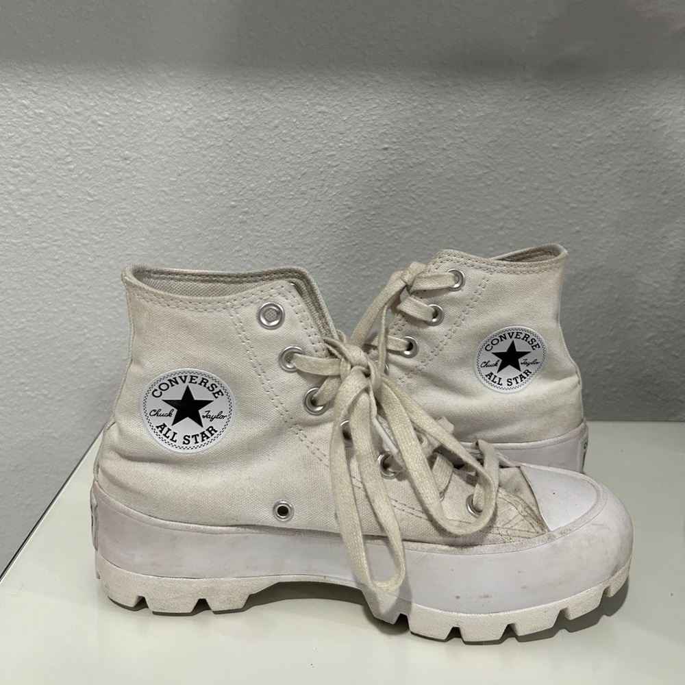 Full white high top lugged converse, size 5! Will be cleaned before shipped